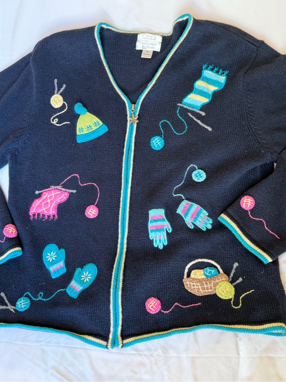 Vintage 2003 Christopher & Banks Embroidered Winter Cardigan – Women’s XL